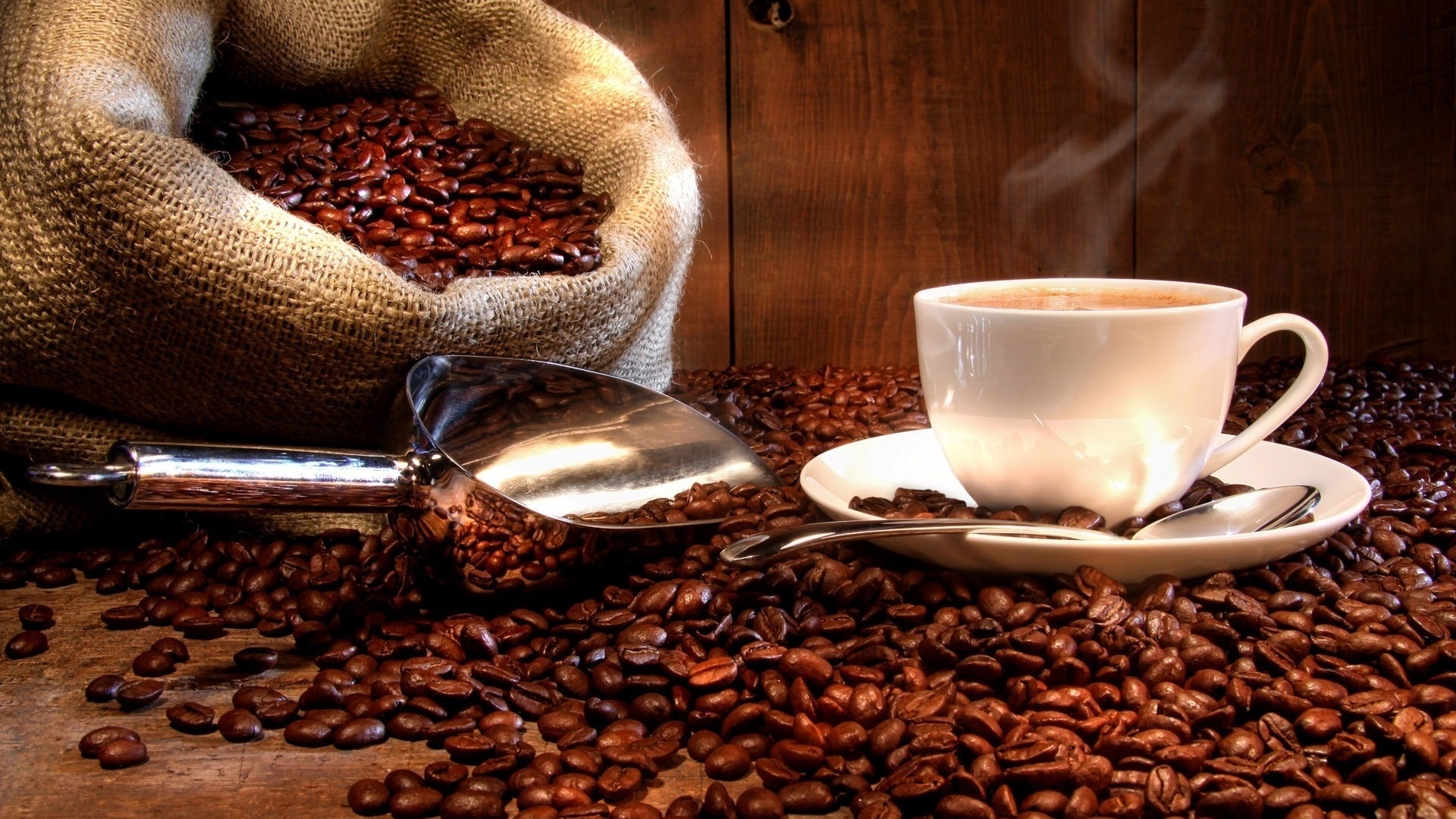 Cup Of Coffee Beans HD Wallpaper