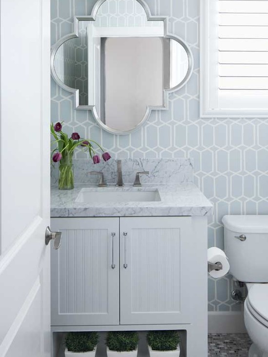 Quatrefoil Mirror Contemporary Bathroom Cecy J Interiors