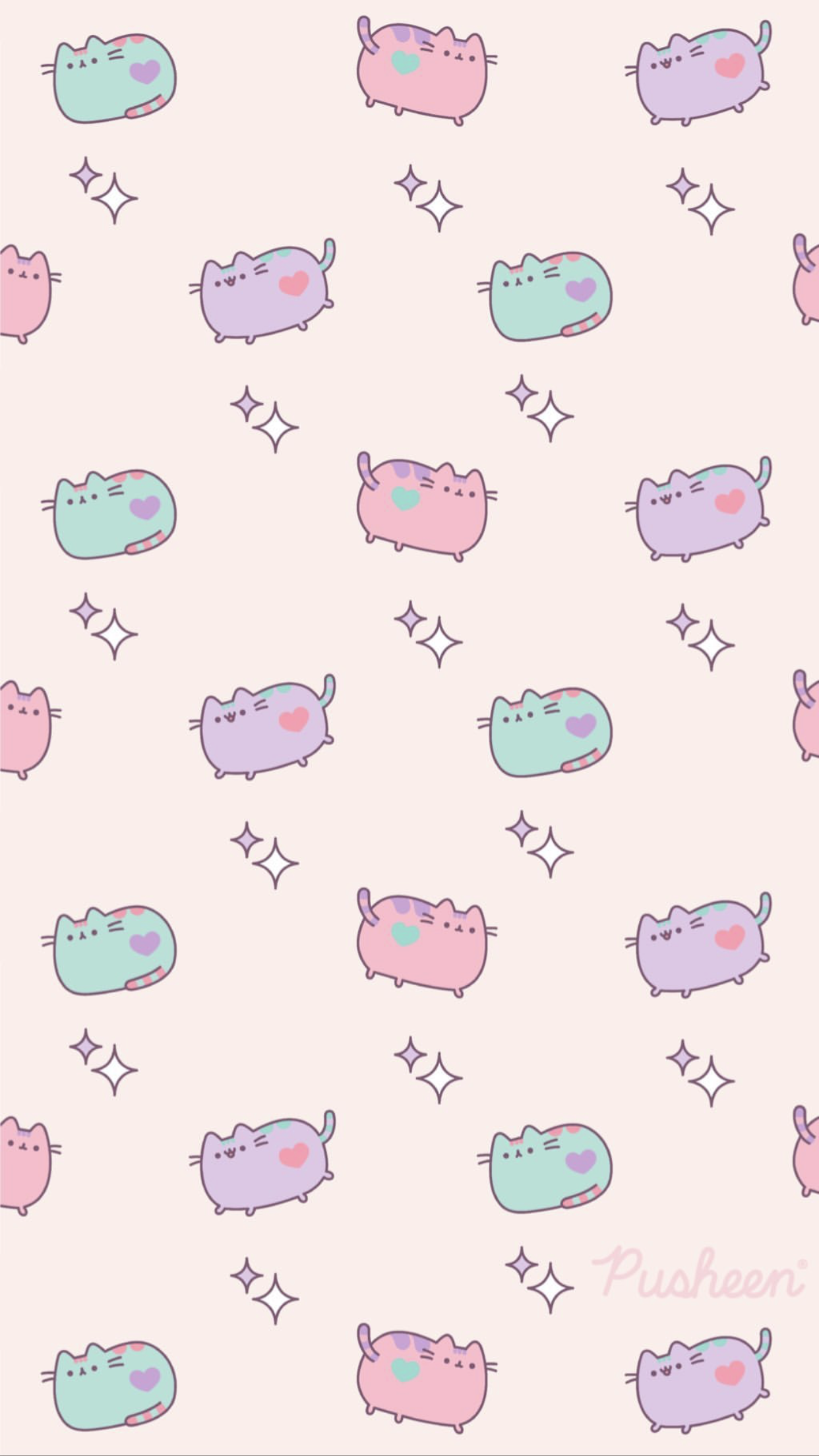 Pusheen The Cat Floral Pastels Spring iPhone Wallpaper