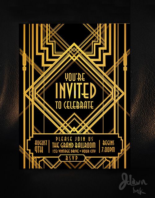 The Great Gatsby Background Template Art Deco Party Invitation