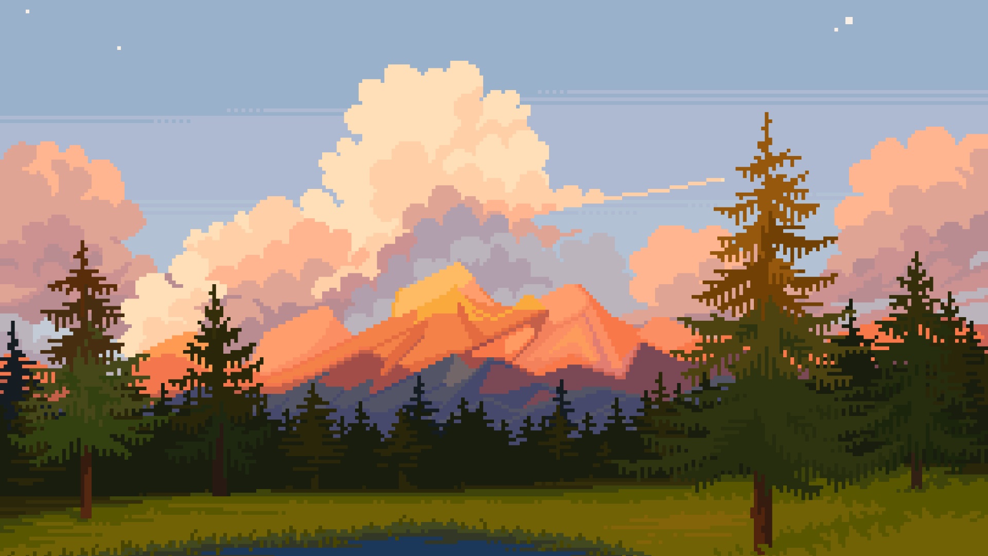 Pixel Art Lake Wallpaper