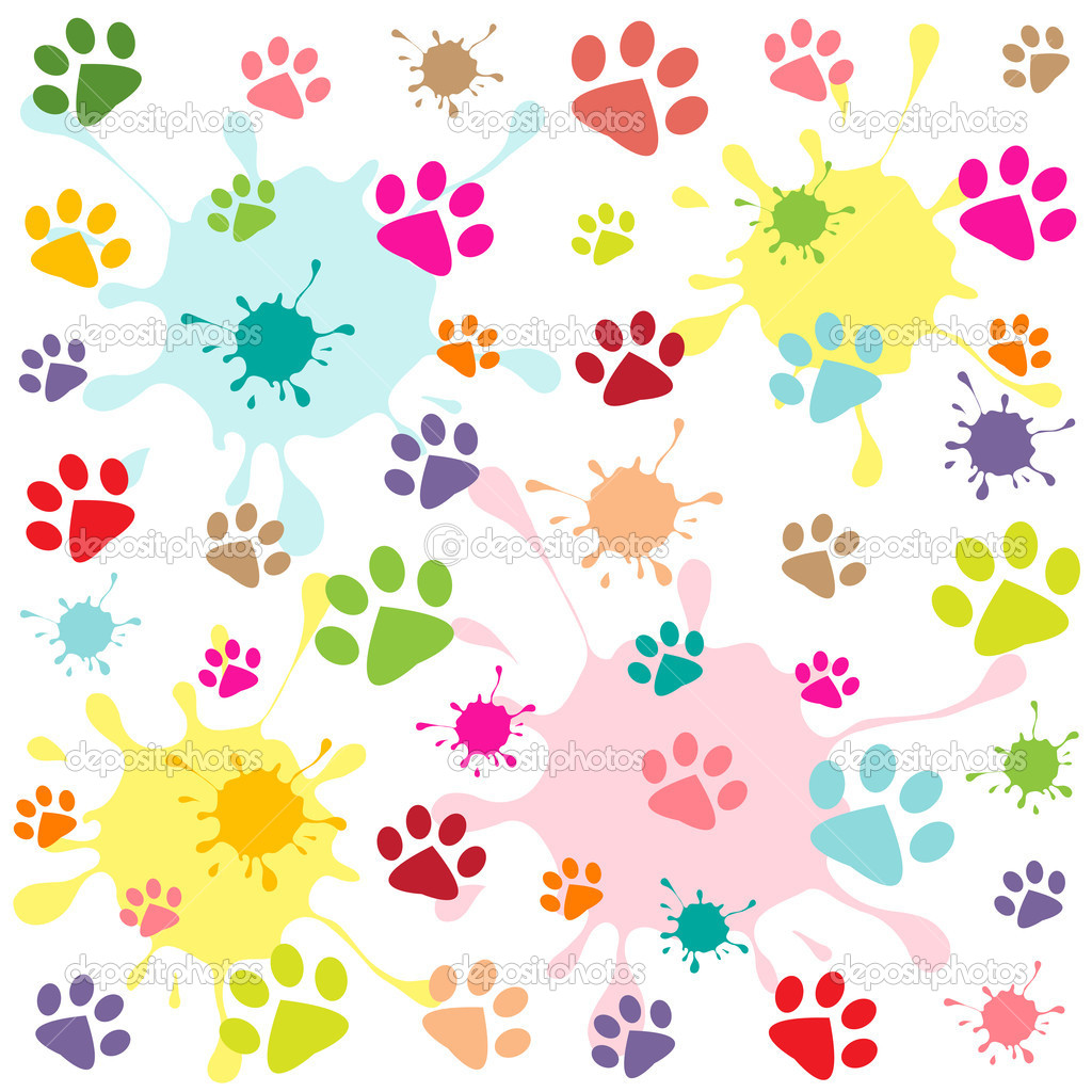 Colorful Paw Prints Colored Pattern With