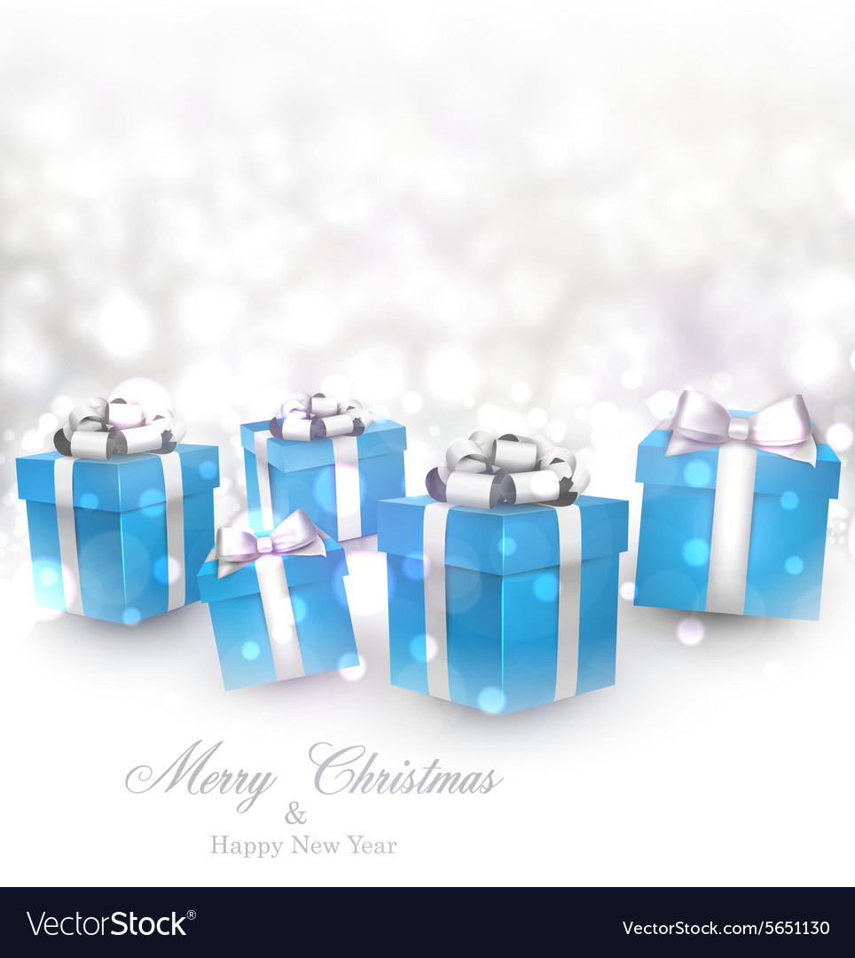 Winter Background With Blue Christmas Gifts Vector Image
