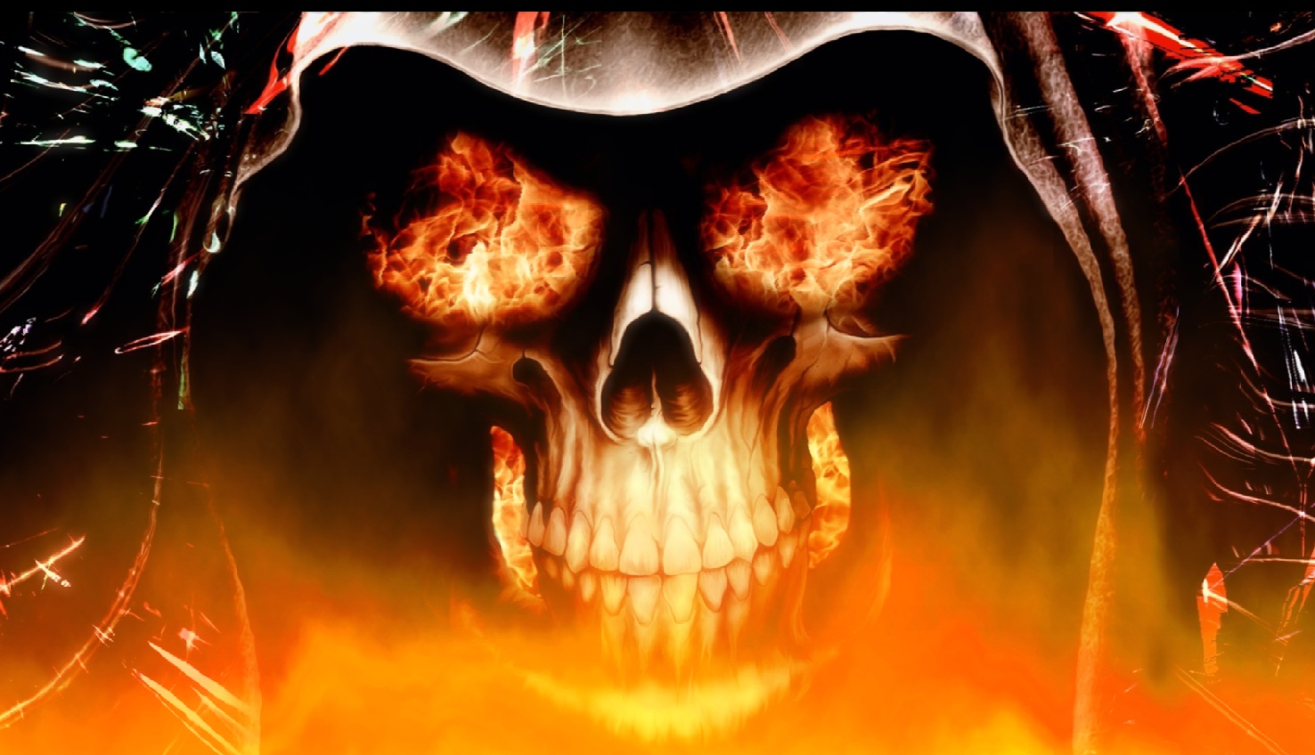 skeleton head on fire
