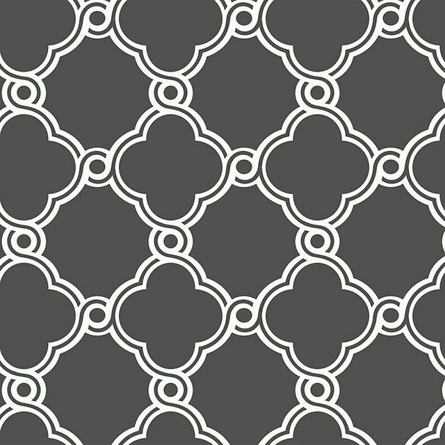 Fretwork Trellis Wallpaper Charcoal Gray White Double Roll Traditional