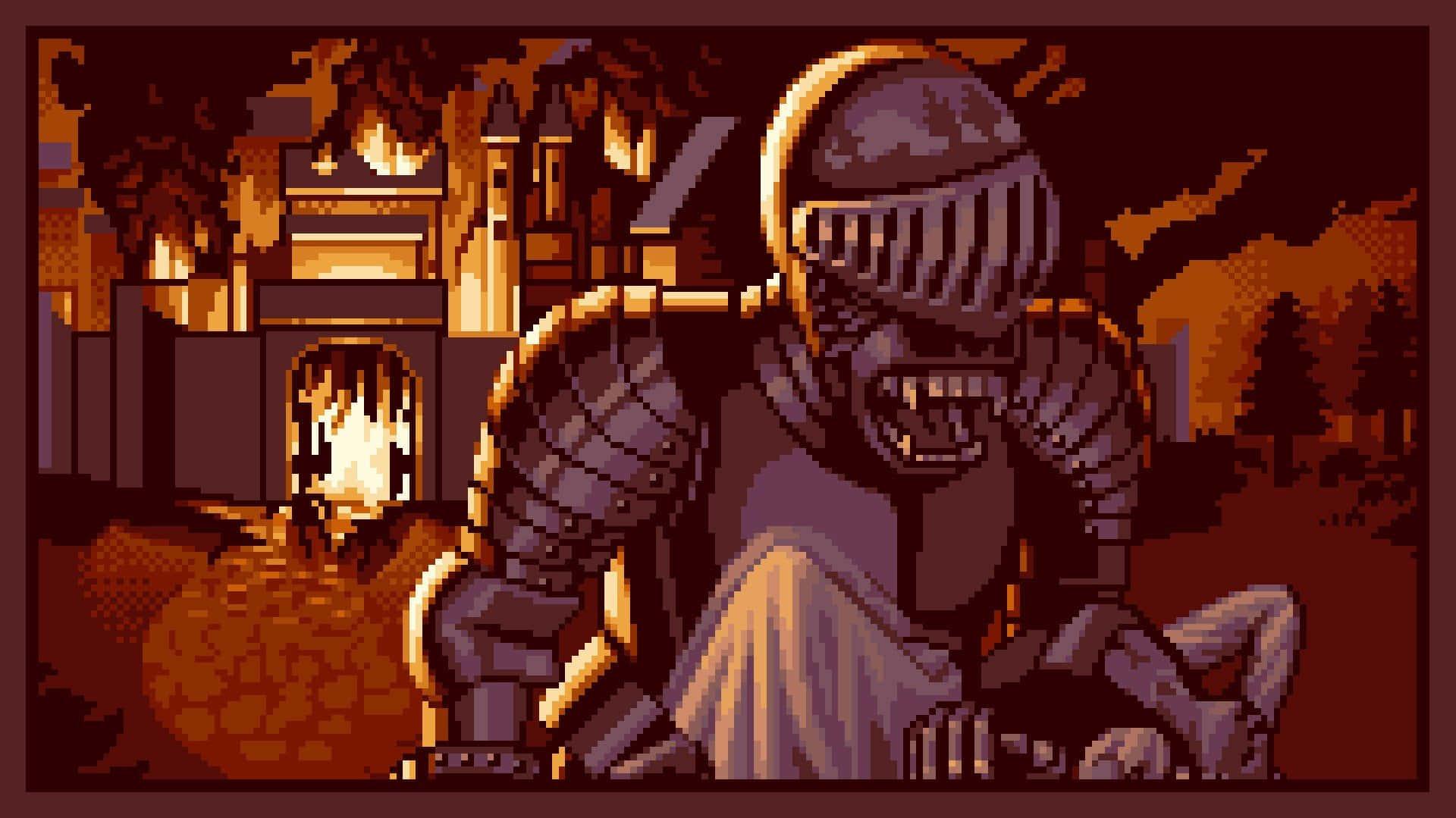 A Pixel Art Image Of Knight In Armor Wallpaper