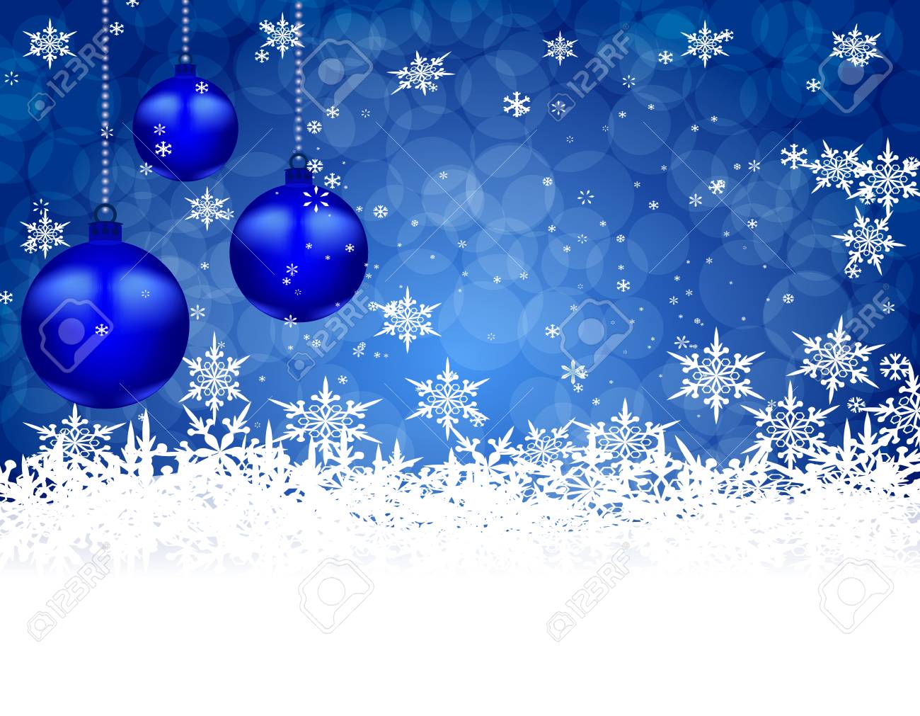 Three Blue Shiny Ball On A Beautiful Christmas Background Hang