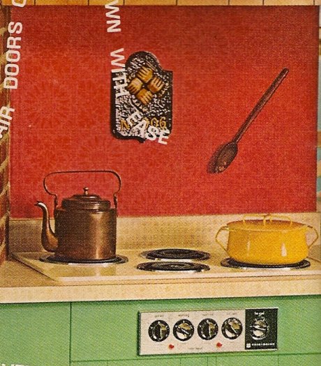 Tone On Graphic Red Wallpaper Used As A Backsplash Paired With