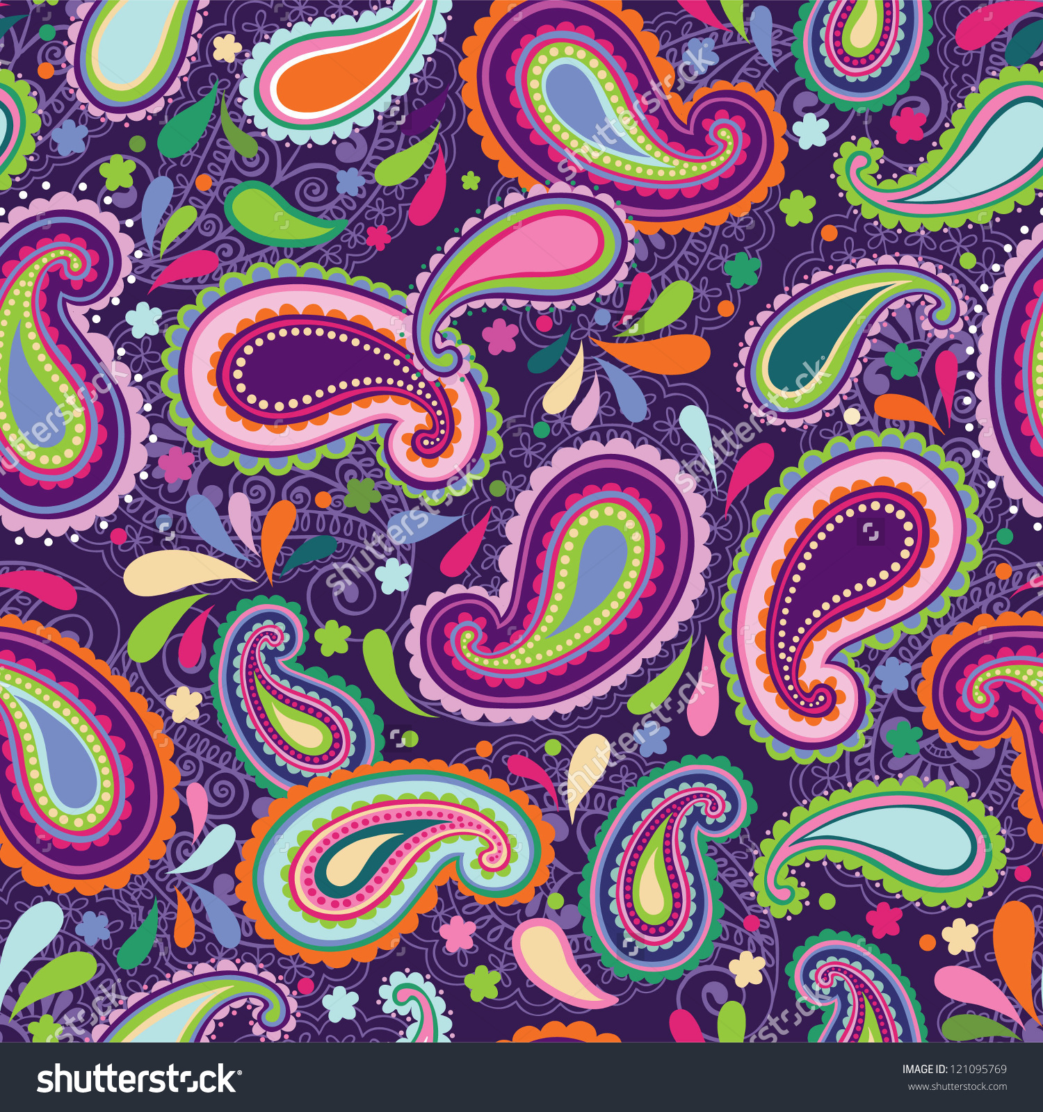 Colorful Paisley Seamless Background Stock Vector Illustration