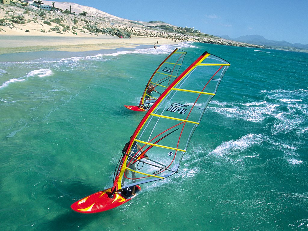 Windsurfing On A Beautiful Beach Wallpaper HD