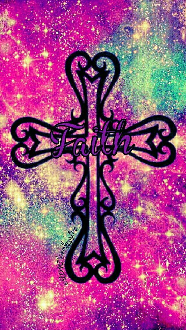 Vintage Pink Faith Galaxy Cross iPhone Android Wallpaper I Created