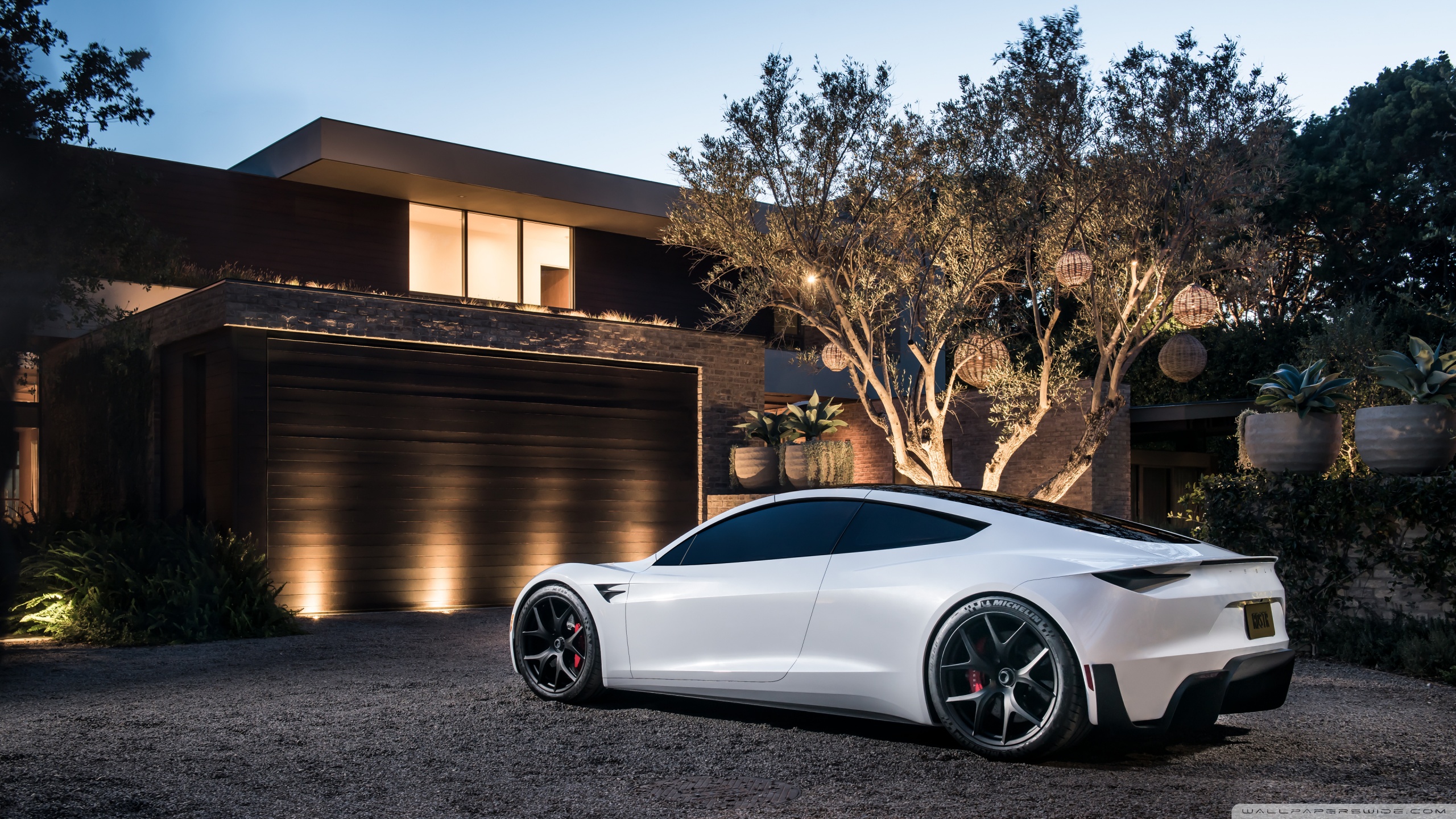 White Tesla Roadster Electric Supercar Home Ultra HD Desktop