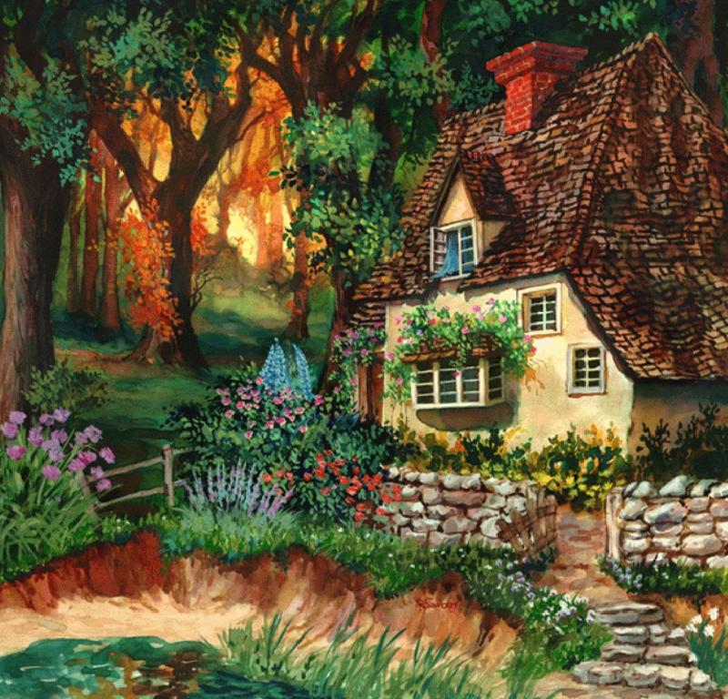 Little Cottage In The Woods Wallpaper