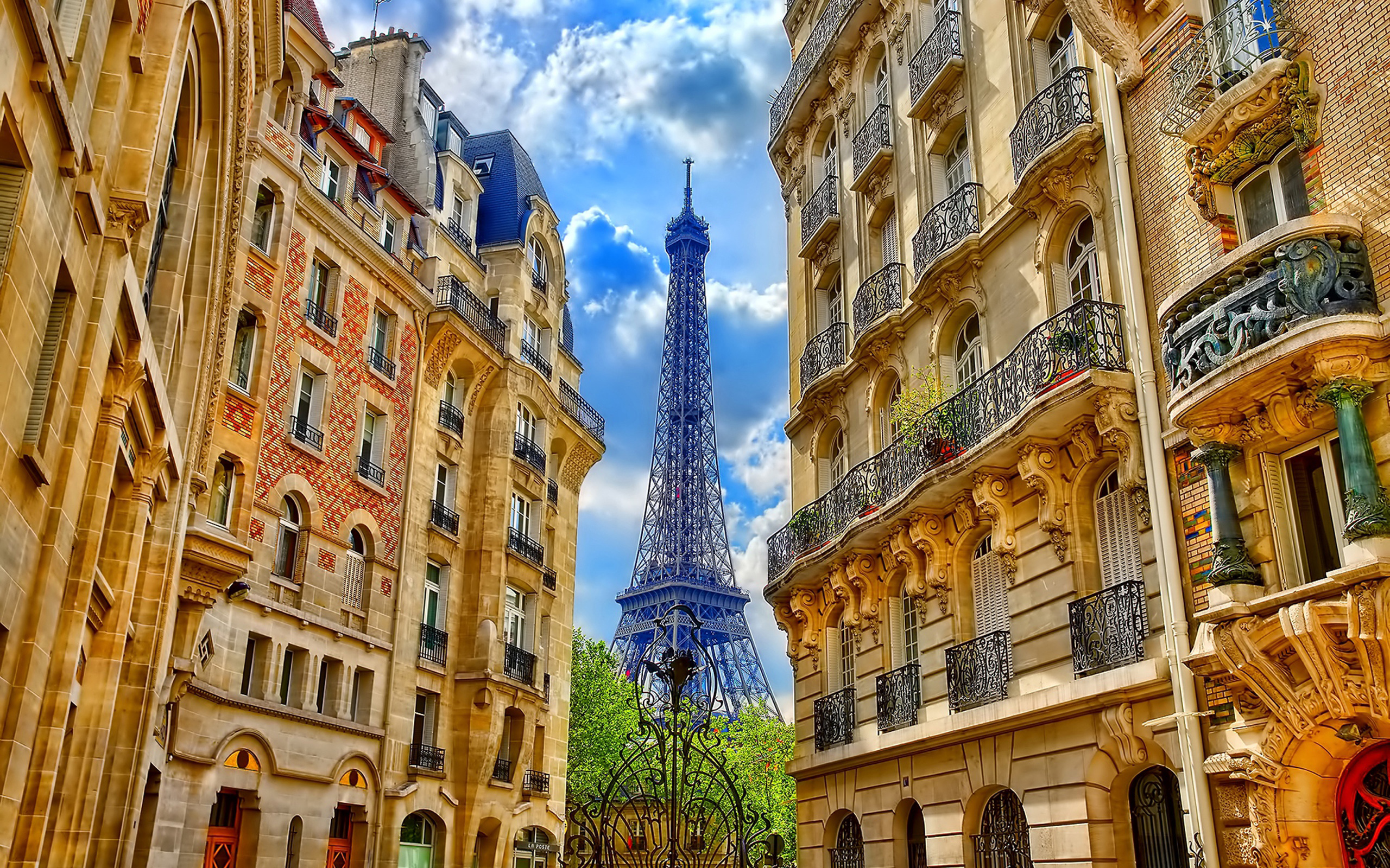 Eiffel Tower Between Buildings Paris France Hd Wallpaper