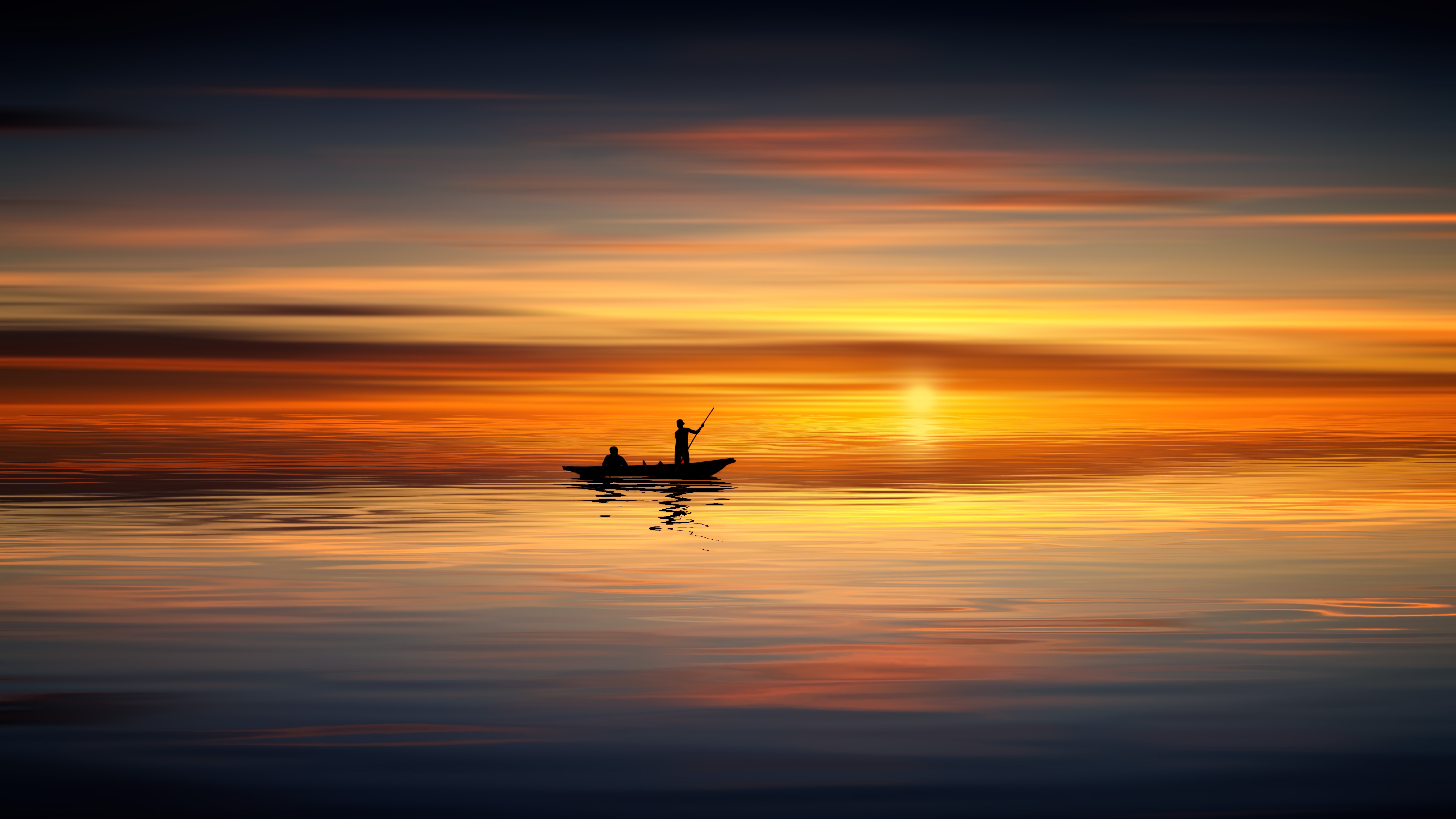 Boat Ocean Sunset Landscape 5k Wallpaper HD Photography 4k Image