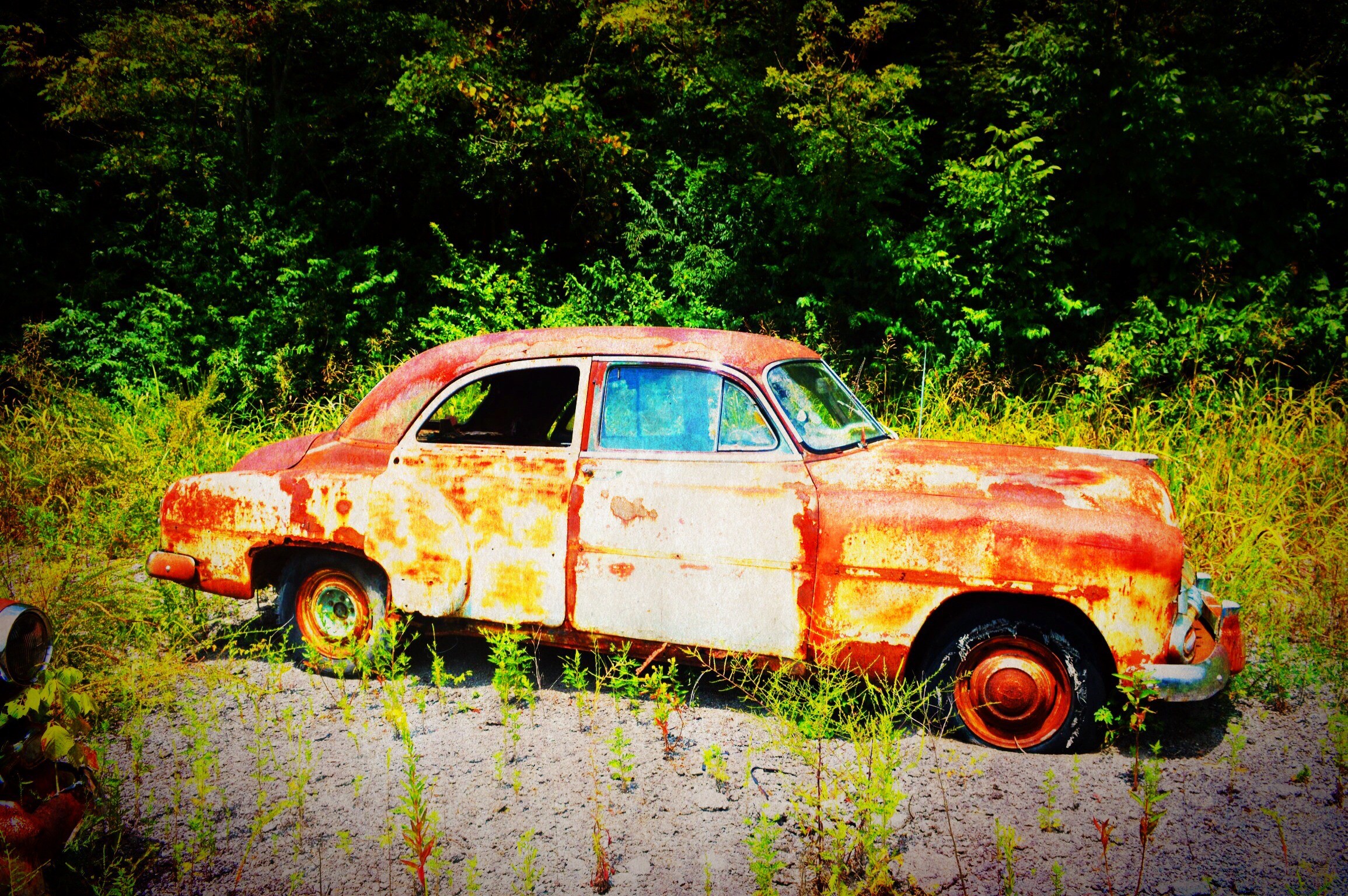 Abandoned Car Destroyed By Rust Wallpaper