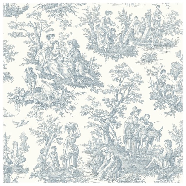 York Sure Strip Blue Waverly Country Life Wallpaper Contemporary