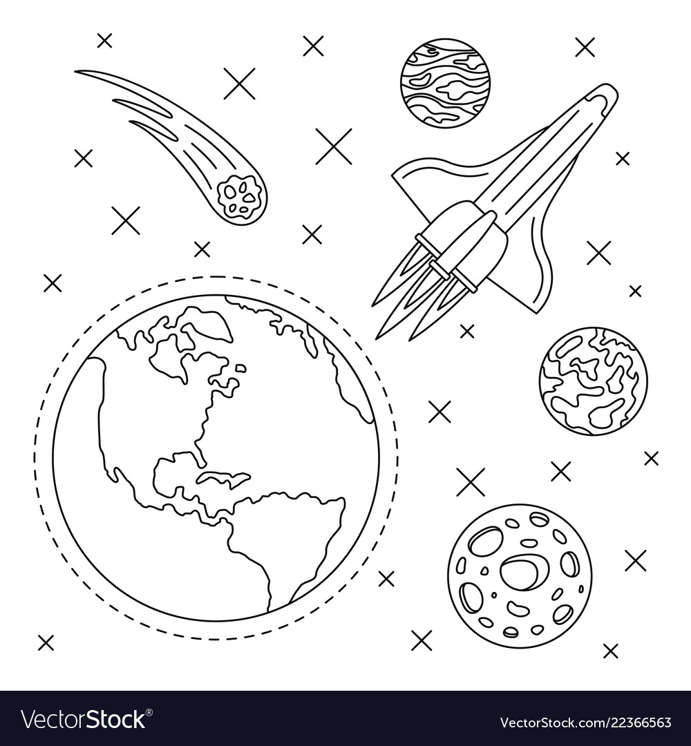 Earth Pla Space Concept Background Outline Vector Image