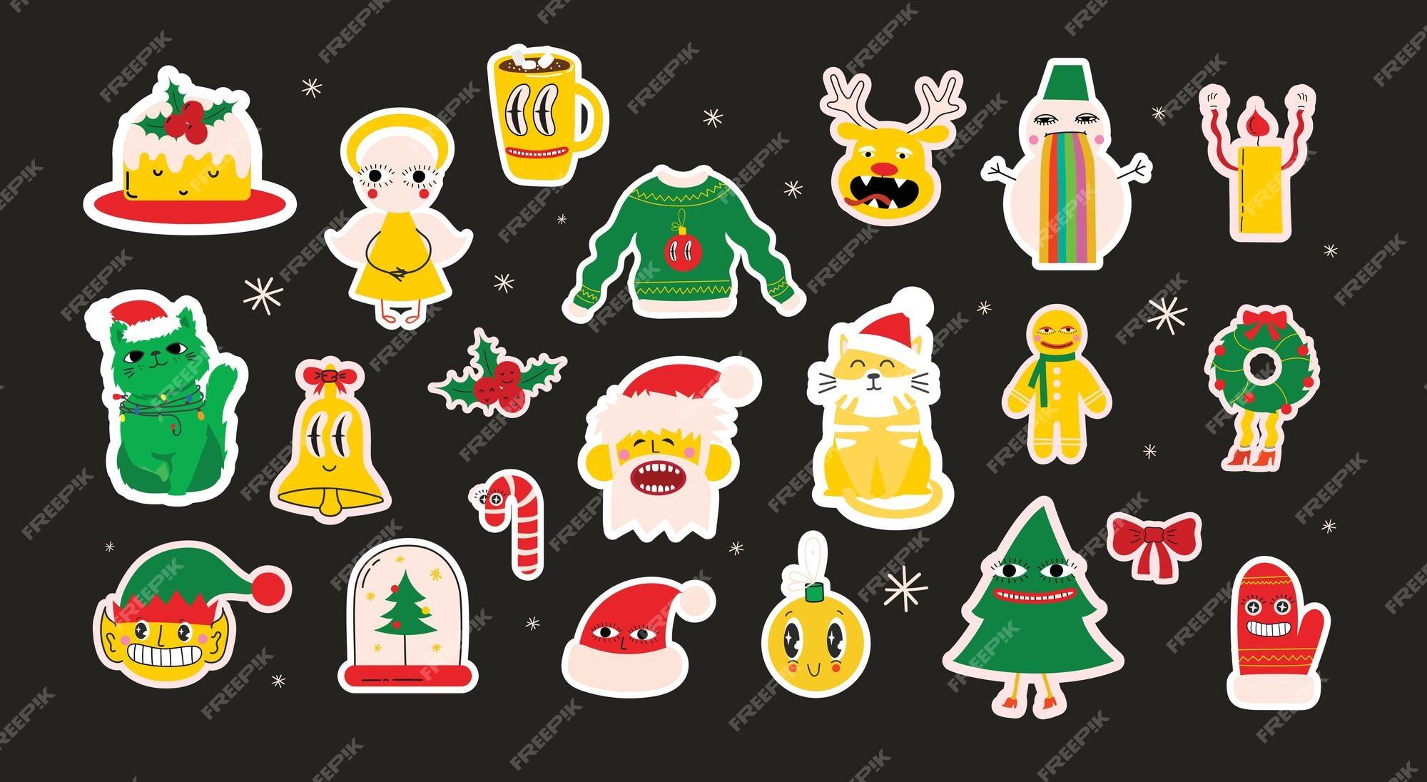 Premium Vector Cute cartoon character and christmas elements for