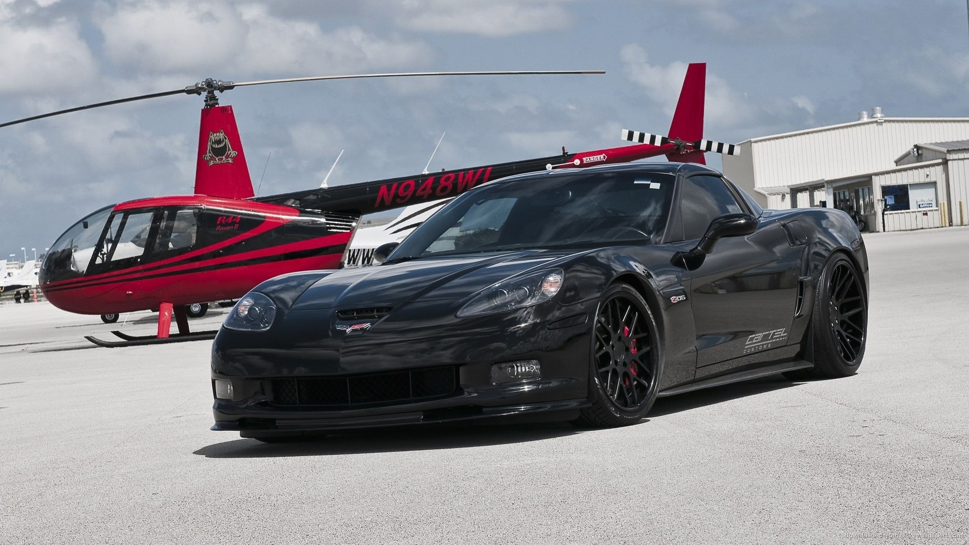 Black Corvette And Helicopter Picture For iPhone Blackberry iPad