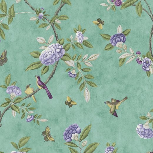  Flowers   Chinoiserie   Jade Teal Purple   Wallpaper Interiors 520x520