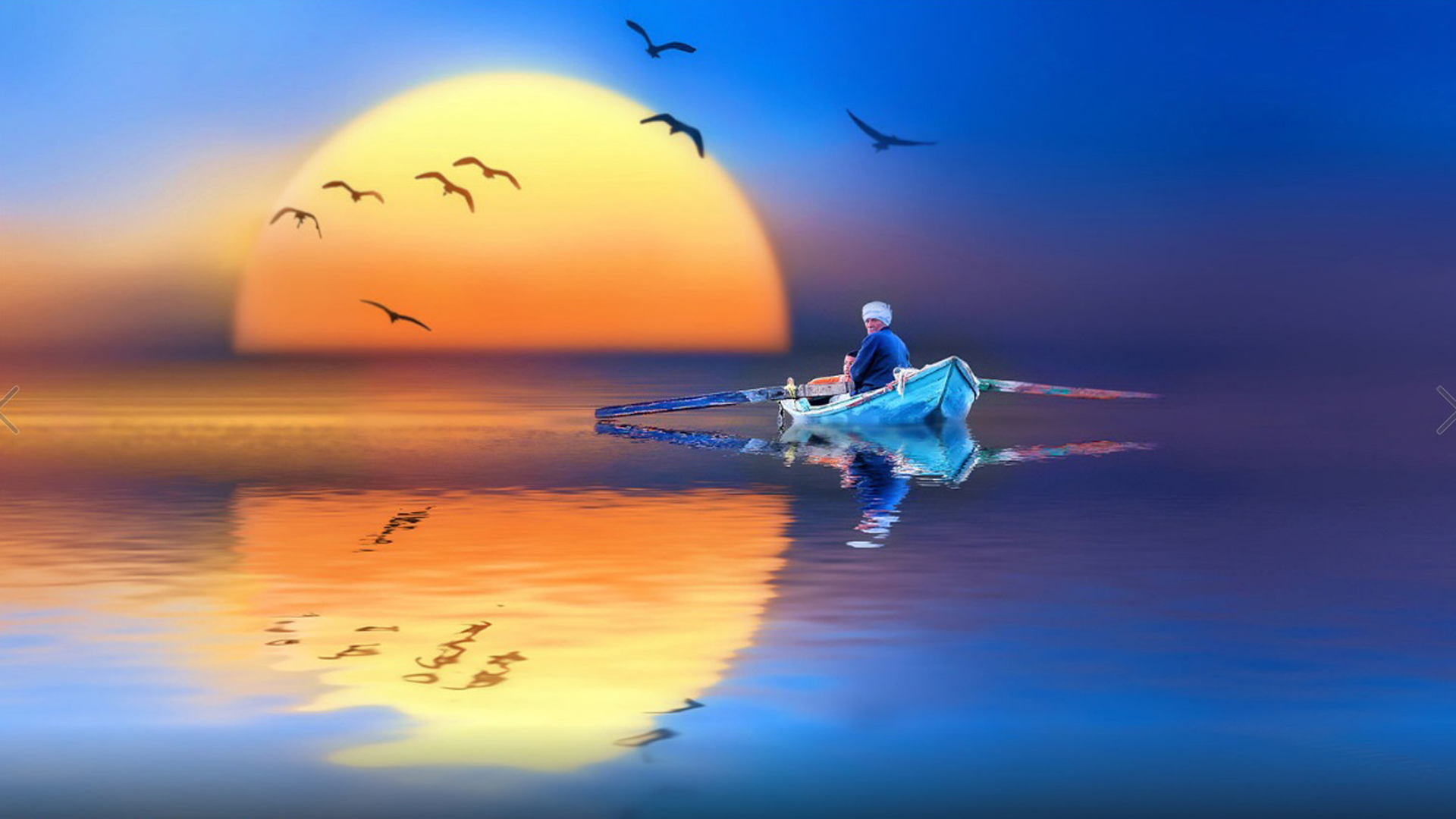 Sunset Lake Fishing Camec Ptici Flight Reflection In Water Art HD