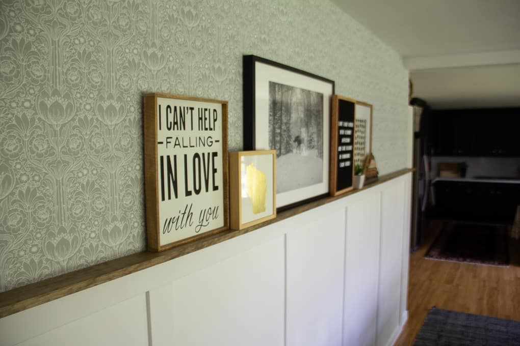 Faux Wainscoting With Picture Ledge And Wallpaper Dining Room