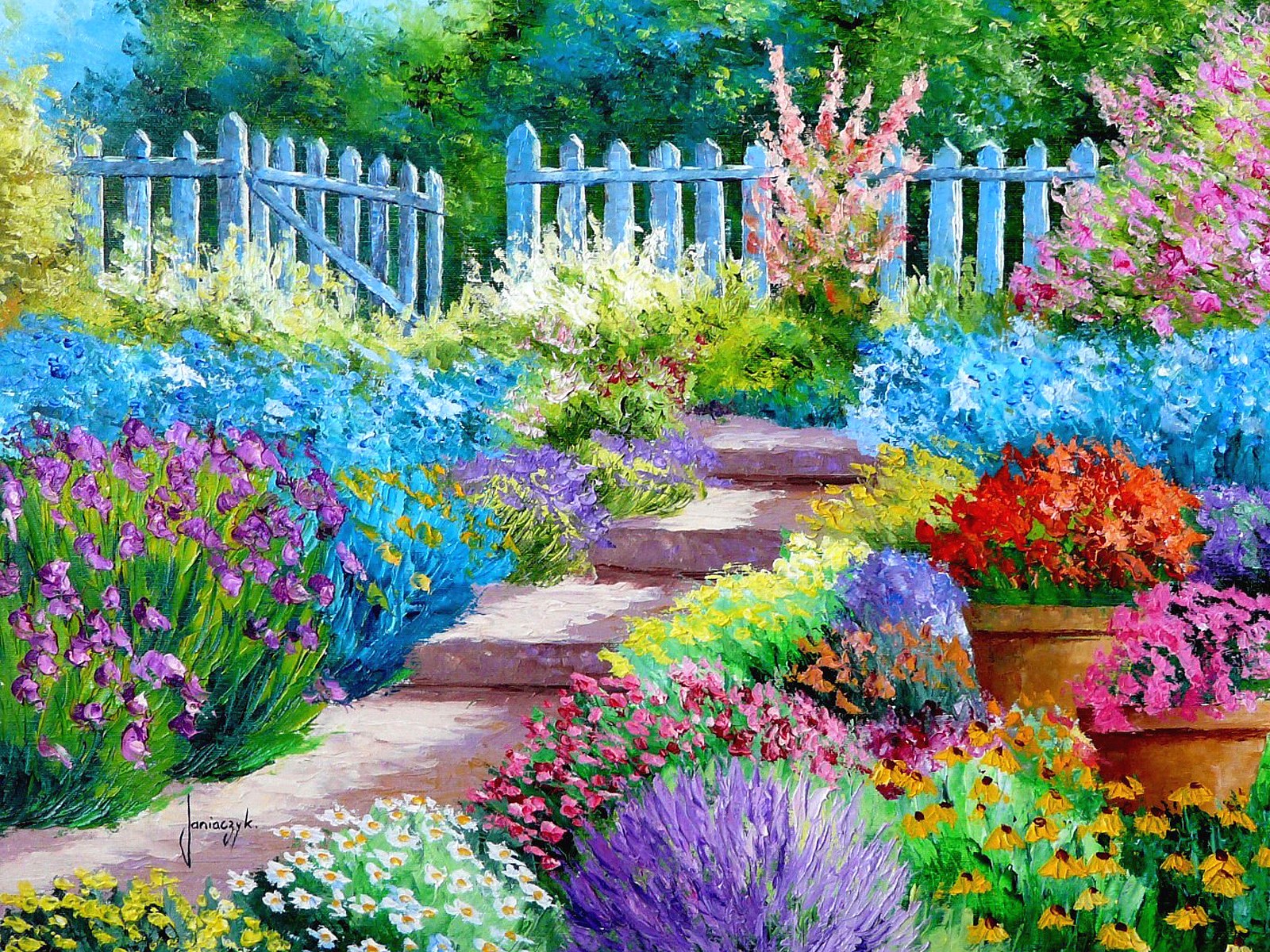 Flower Garden Painting Art Wallpaper