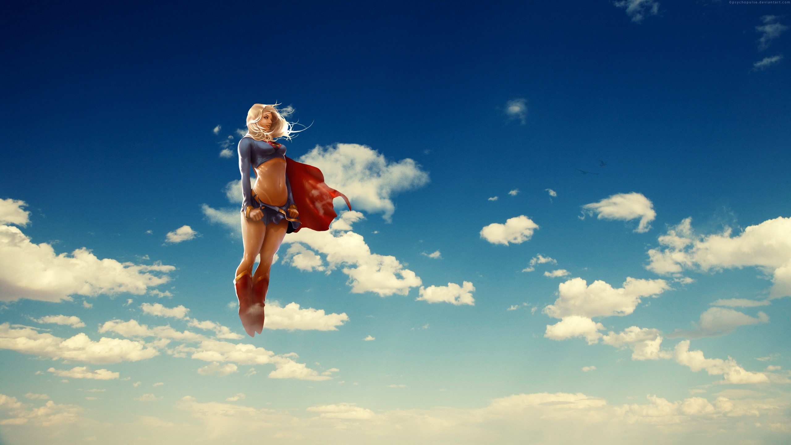 Clouds Flying Supergirl Superhero Digital Art