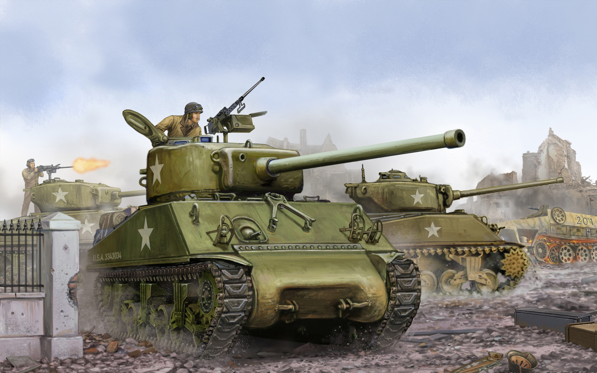 Art Tank Sherman M4a3 76mm Basic American Middle Had Gun
