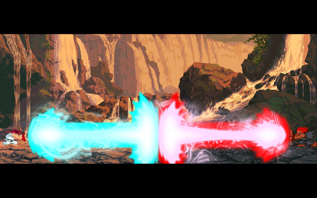 Ryu vs Akuma   Collab Backdrop by bard one on
