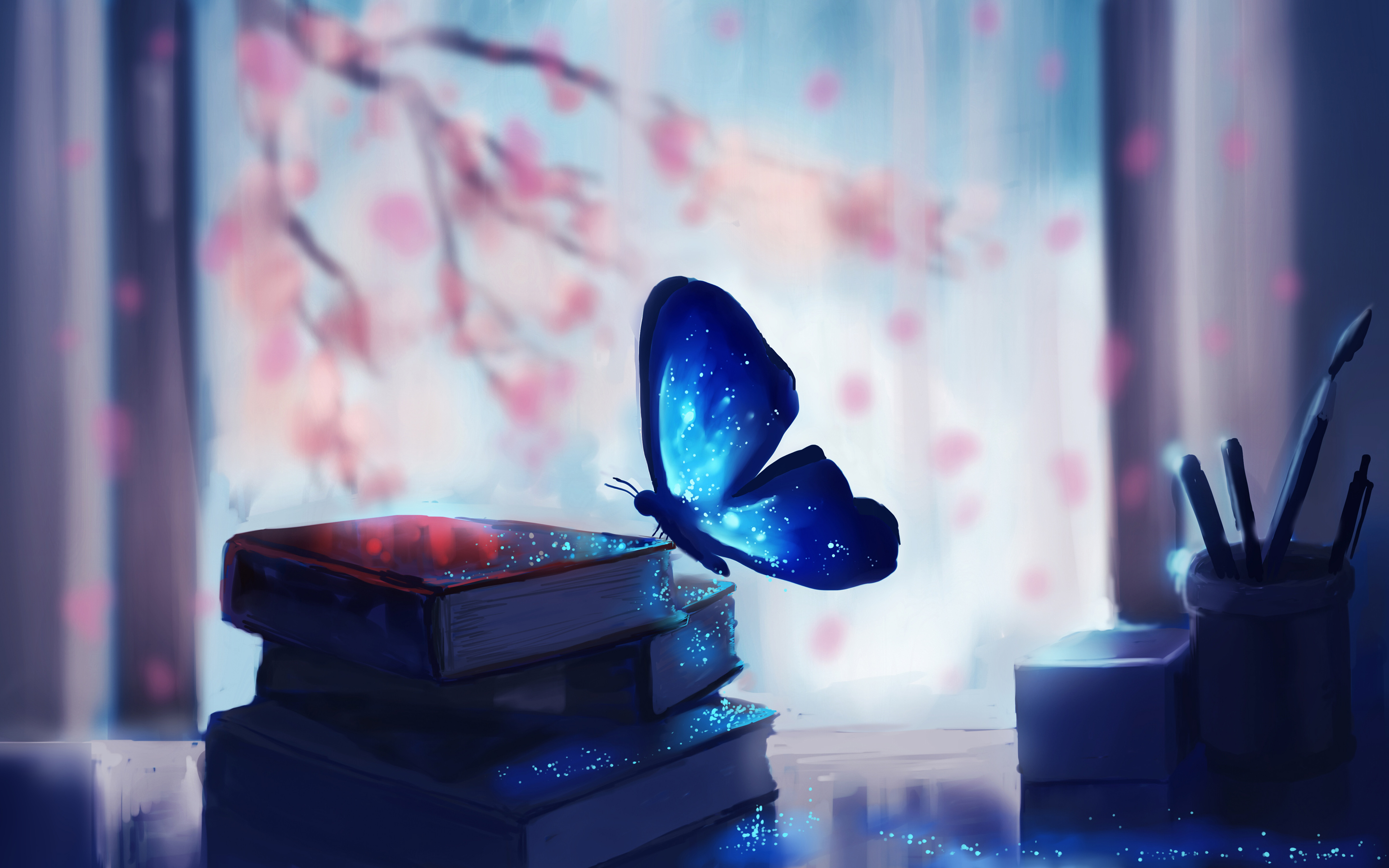 Blue Butterfly Books Art HD Wallpaper