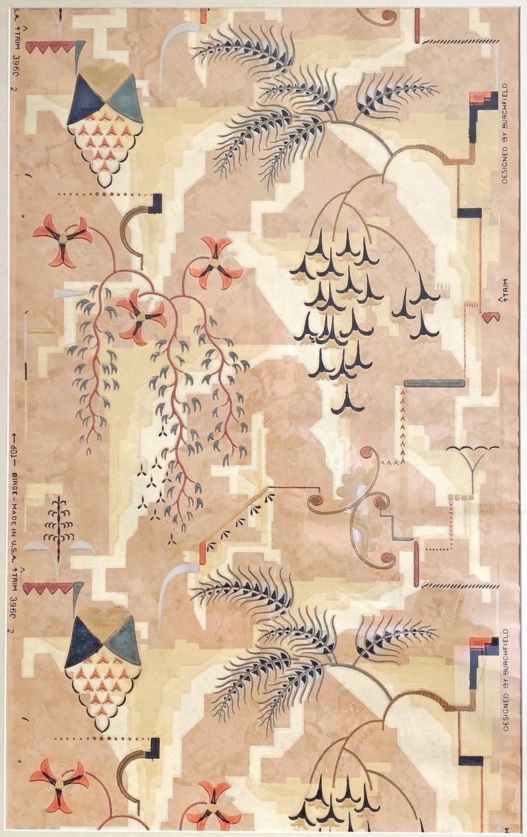Modernistic Rare Wallpaper Panel Designed By Charles Burchfield