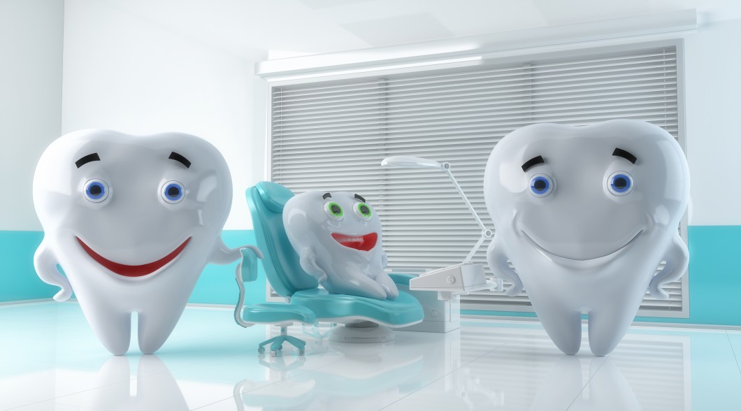 Smiling Cartoon Teeth In Dentist Cabi