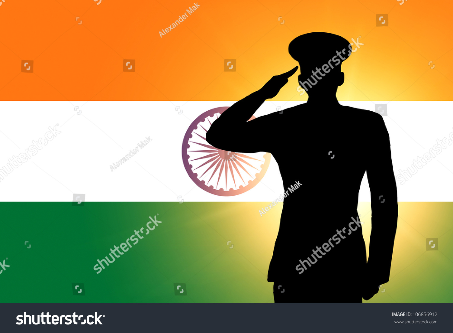Indian Flag Silhouette Soldiers Military Salute Stock Illustration