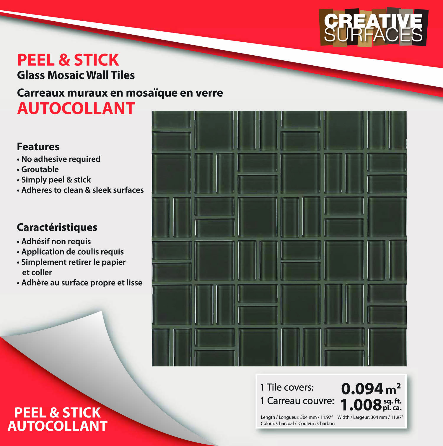Peel Stick Glass Mosaic Wall Tiles 1500x1508