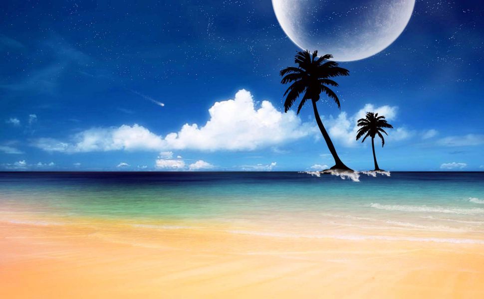 Strange Moon In Sunny Beach Land HD Wallpaper
