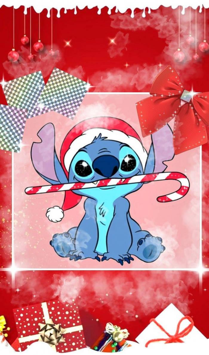Download Red Christmas Stitch With Presents Wallpaper
