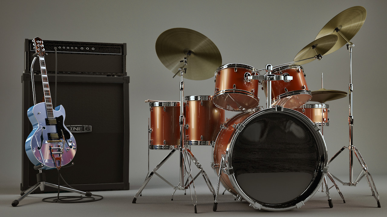 3d Guitar And Ampstack Drum Set Textured By Bewsii