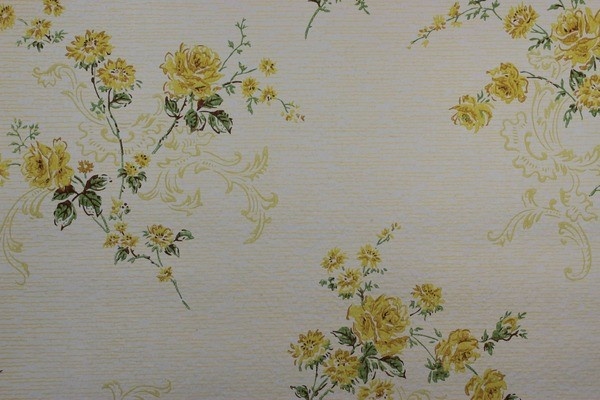 Yellow Roses And Scrolls Vintage Wallpaper Rosies