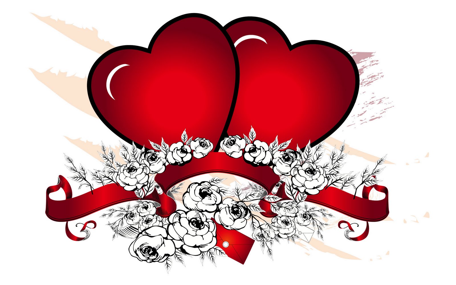Romantische afbeelding met twee grote rode harten 1600x1000