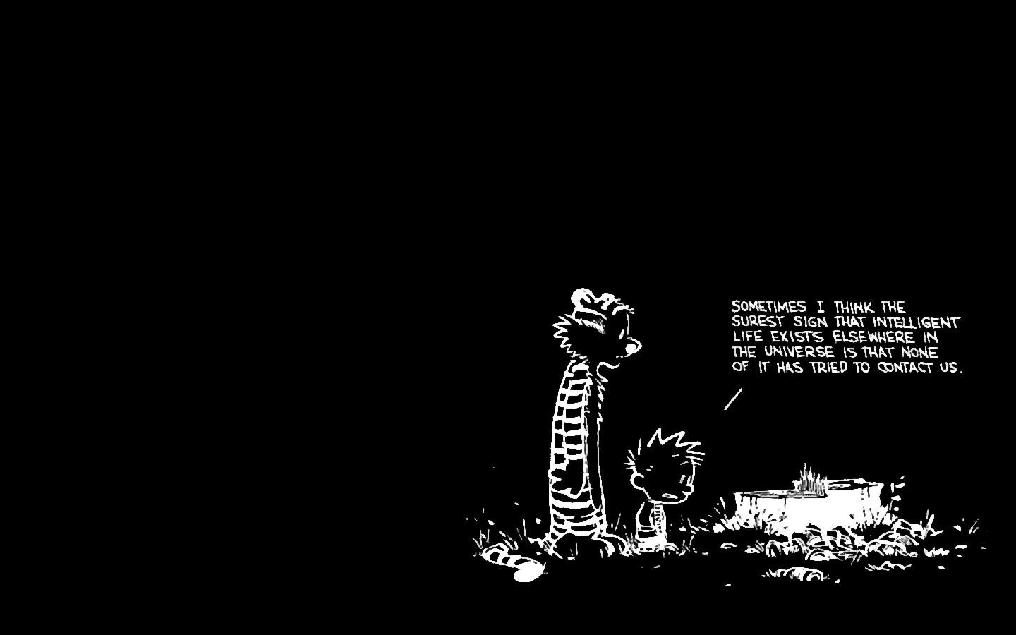Ics Calvin And Hobbes Black Background Wallpaper