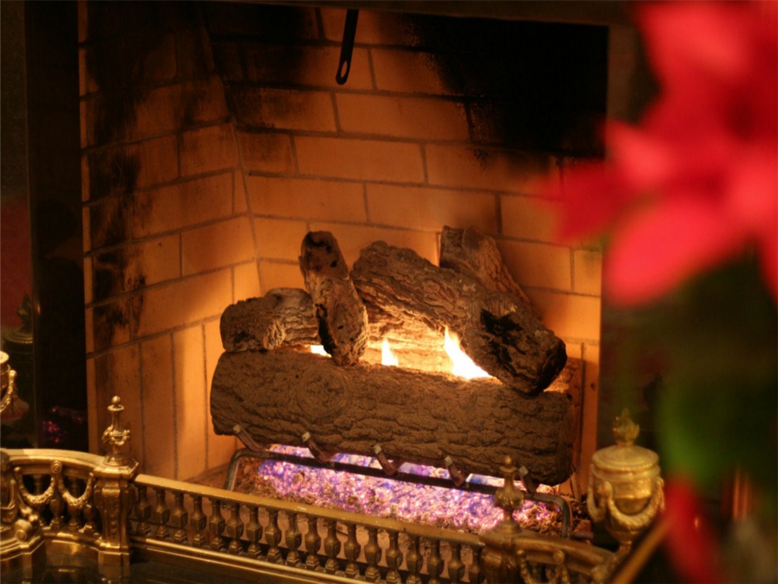 Christmas Fireplace Wallpaper Grasscloth