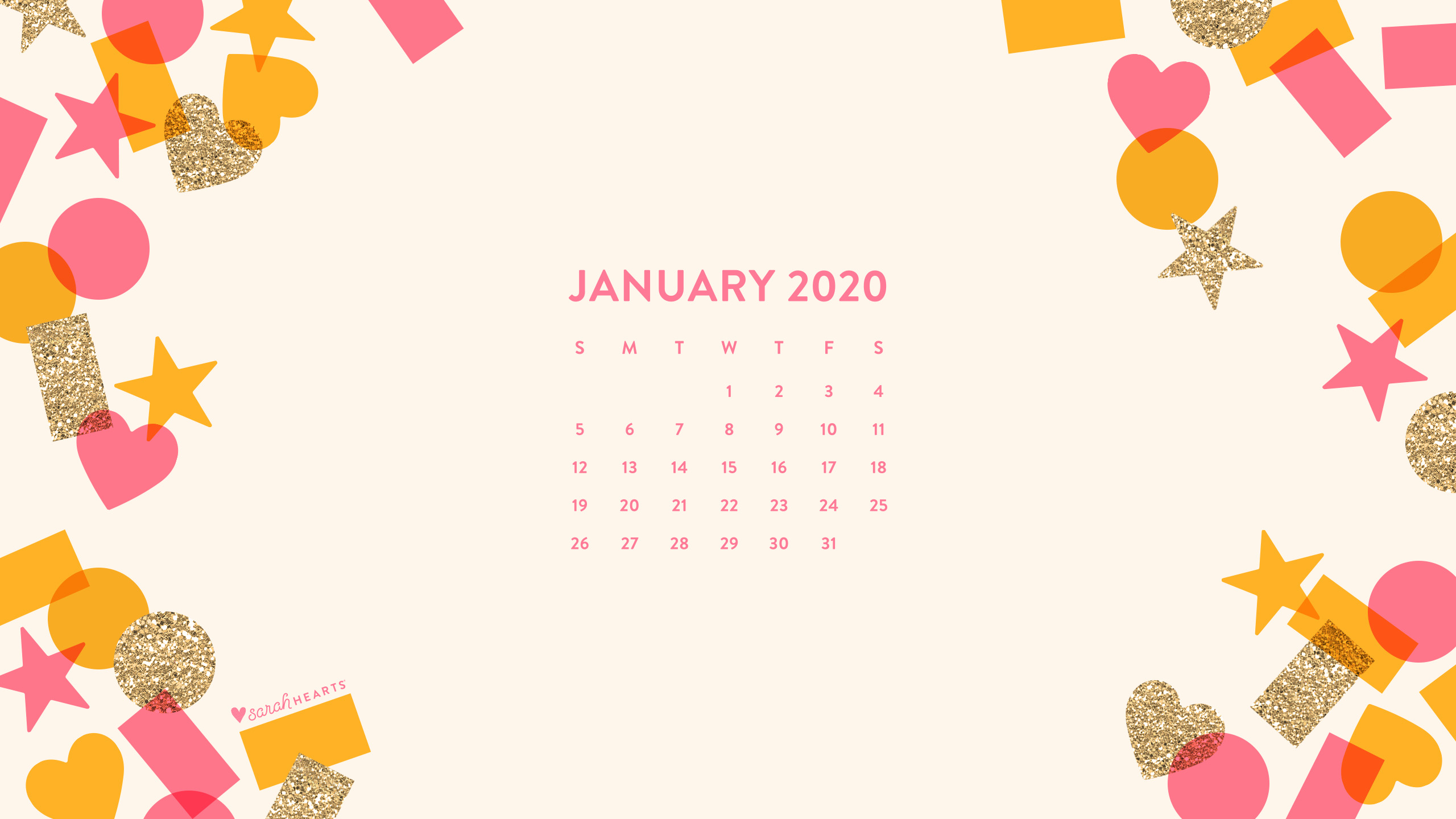 January 2020 Confetti Calendar Wallpaper   Sarah Hearts 2560x1440