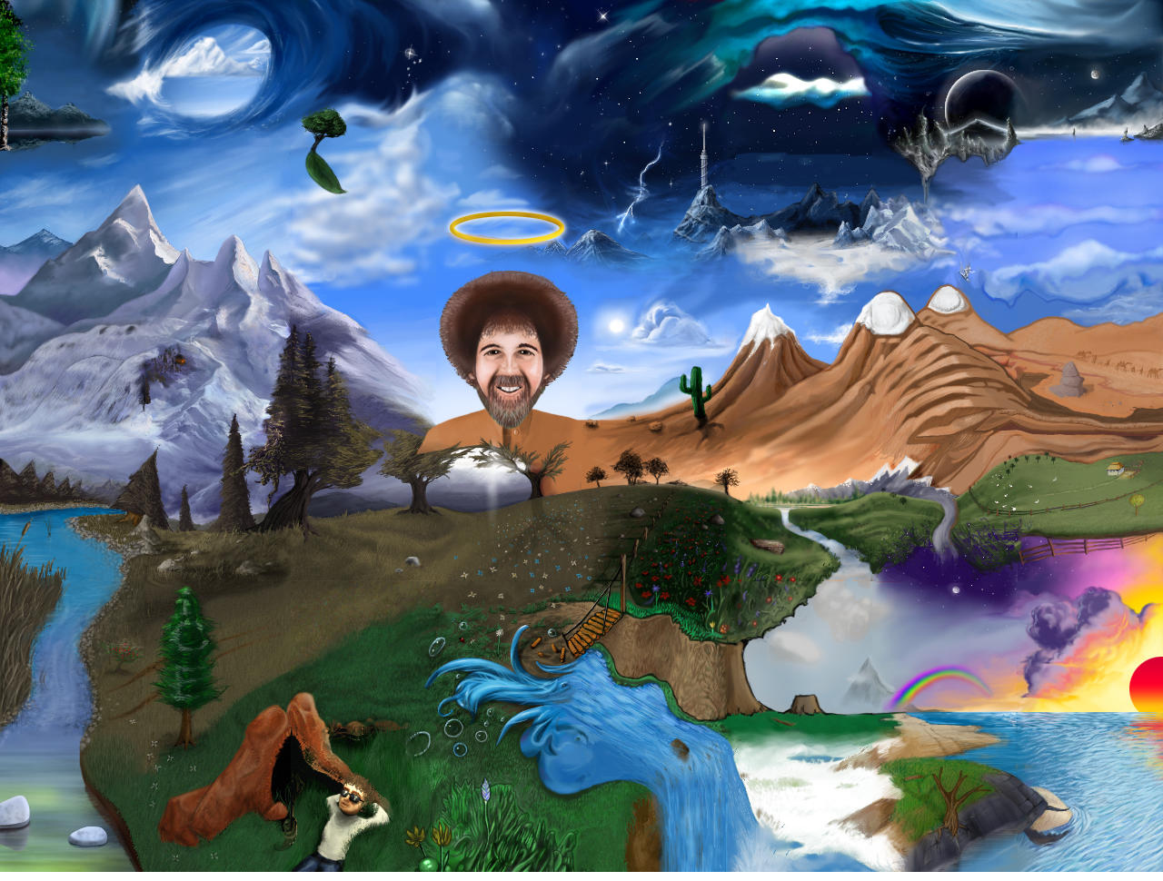 Wallpaper forest the sky water trees landscape mountains lake  picture painting peak Bob Ross Bob Ross images for desktop section  живопись  download