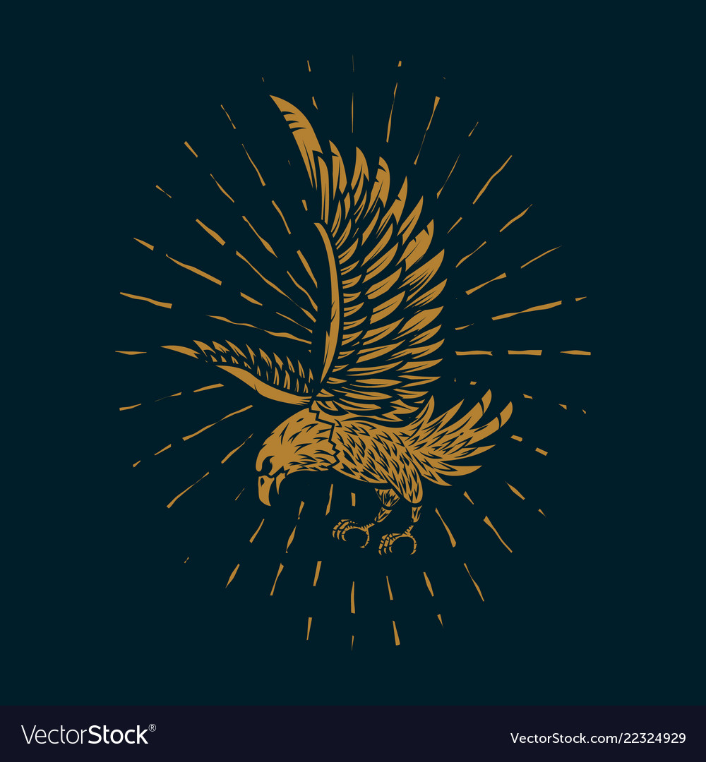 Eagle In Golden Style On Dark Background Design Vector Image