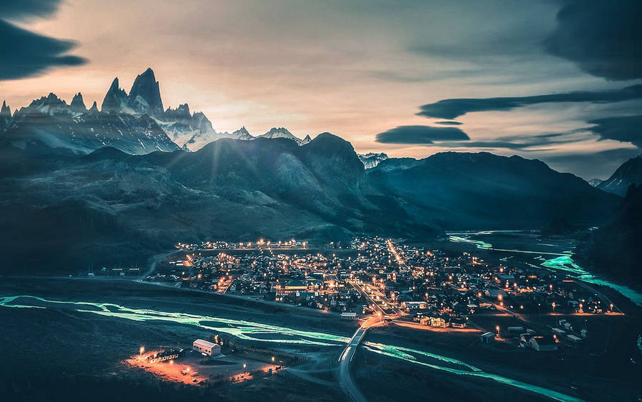 Patagonia Town At Mountain Base Wallpaper