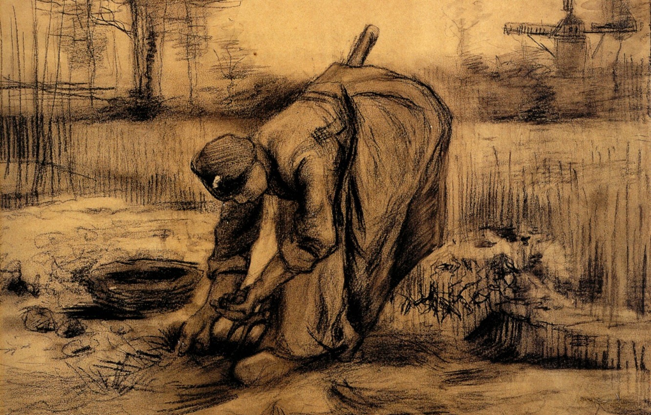 Wallpaper Vincent Van Gogh Pitchfork A Woman Harvests Peasant