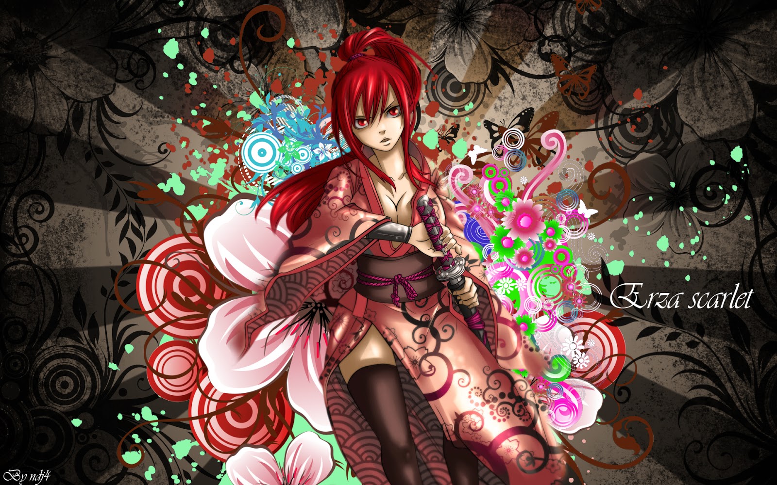 Erza Scarlet Fairy Tail Red Hair Anime Girl Kimono Katana HD Wallpaper