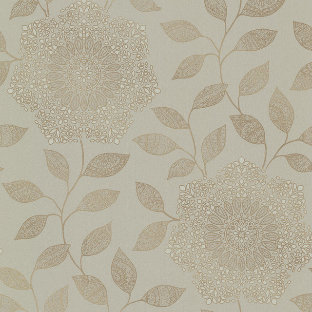 Shirazi Taupe Bohemian Floral Wallpaper Swatch Transitional